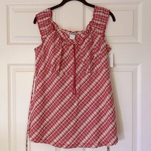 Sleeveless Red & White Gingham Plaid Blouse Top 1XL, NWT
